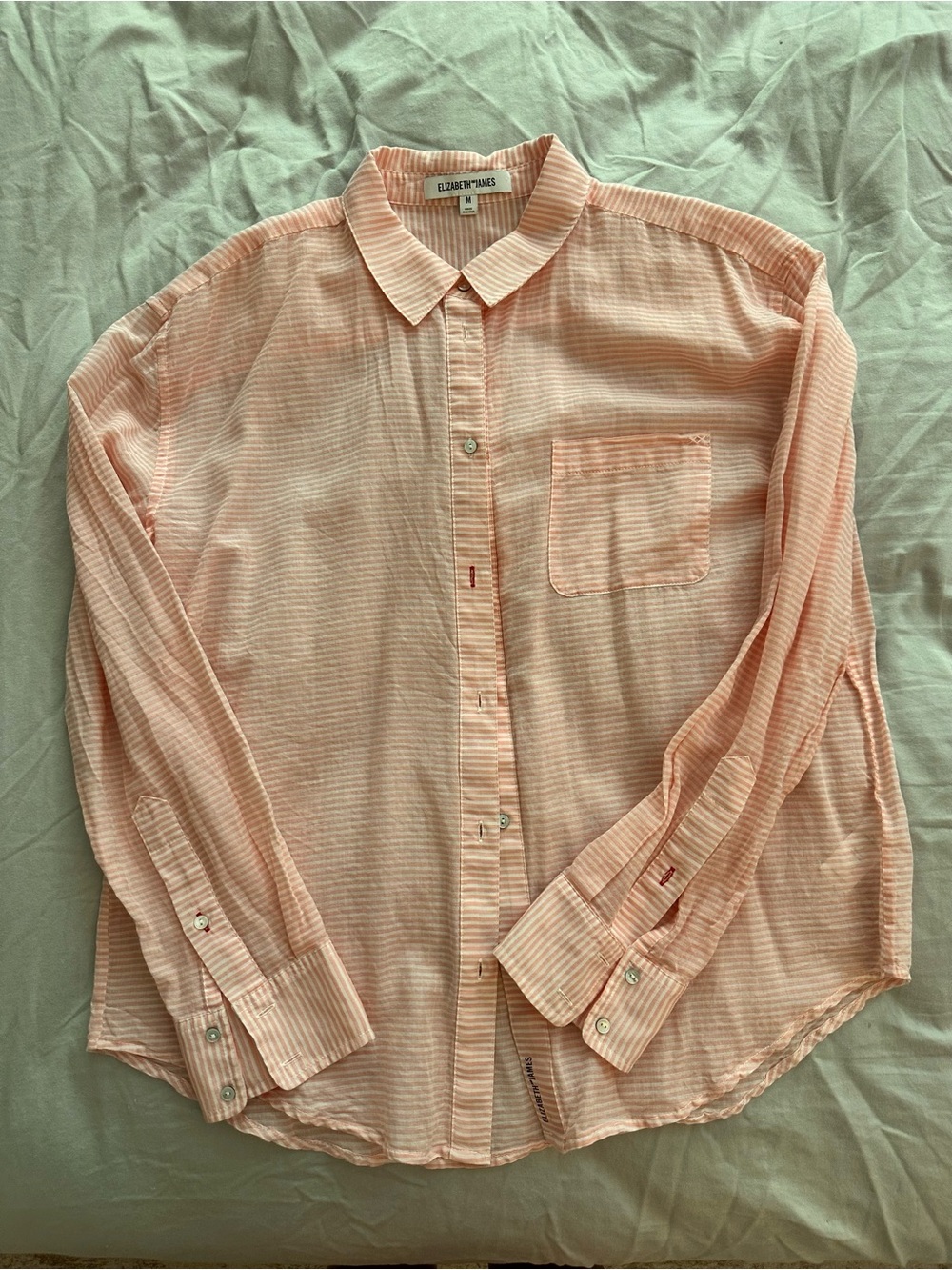 Elizabeth and James Pink & White Striped Cotton Button Down Shirt M